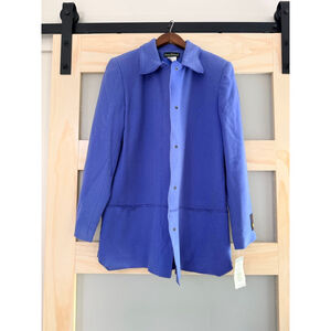 Vintage Y2K Harvé Benard Wool Cashmere Blend Blue Longline Jacket Sz 12 NWT